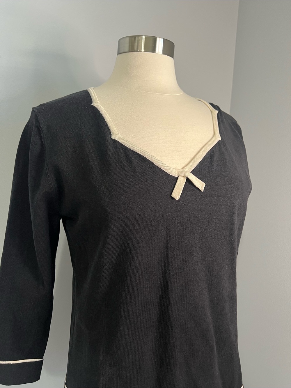 Spenser Jeremy Size XL Black Cream Silk Blend V-Neck Vintage Pullover Sweater - Picture 8 of 11